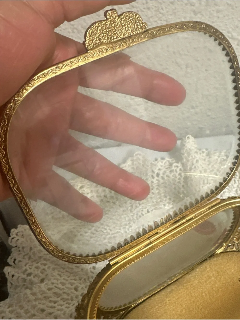 Gold Glass Jewelry Trinket Box - Elegant Decorative Jewelry Case